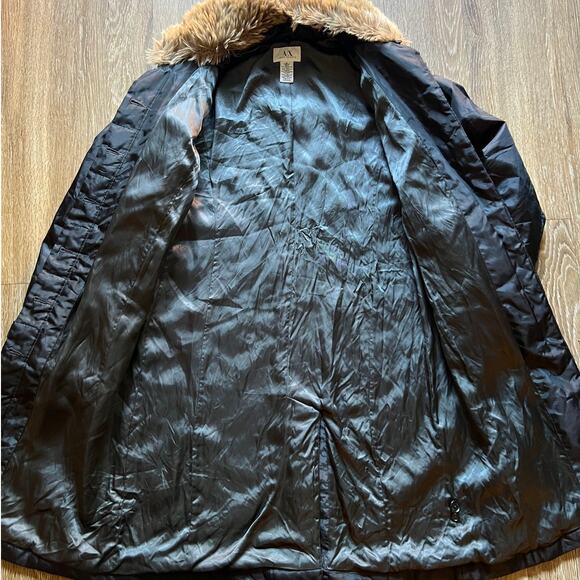 Armani Exchange Detachable Faux Fur Trim Black Coat - Picture 5 of 8